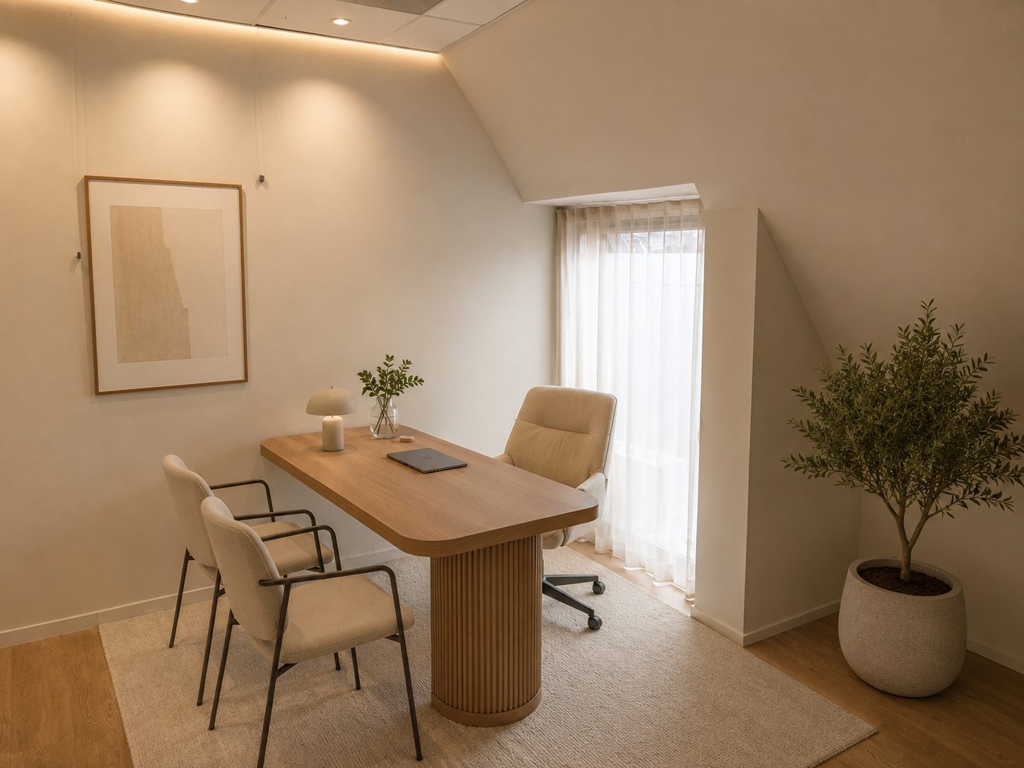 Artist impression praktijkkamer met schuin dak