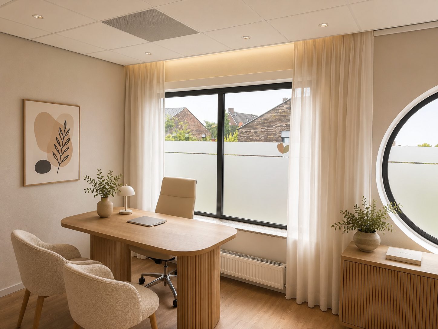 Artist impression spreekkamer met rond raam